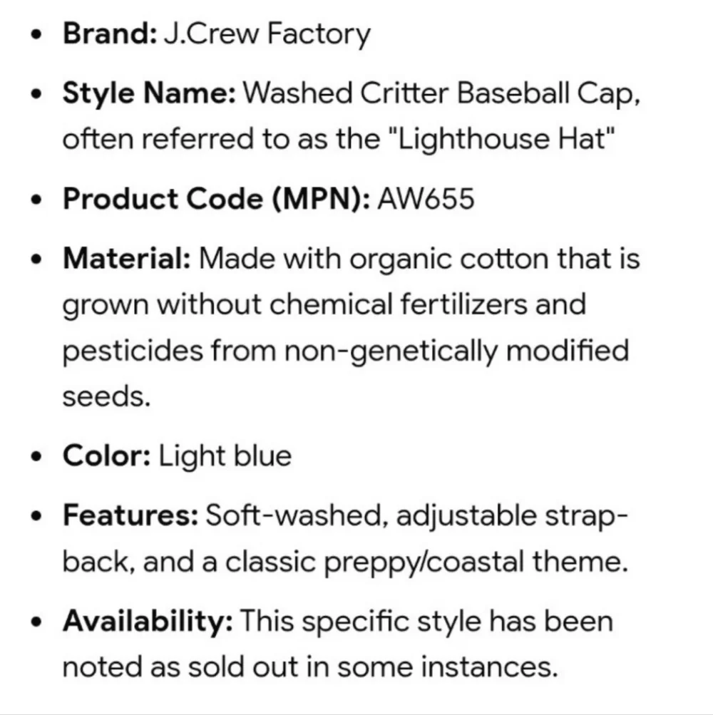 J.Crew Lighthouse Baseball Cap Hat Washed Organic Cotton Blue AW655 Adult BNWT